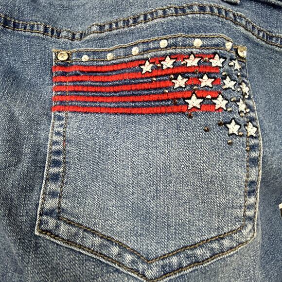 Earl Jeans Shorts size 24W Blue Denim USA RWB design Flag embroidery - Picture 10 of 12